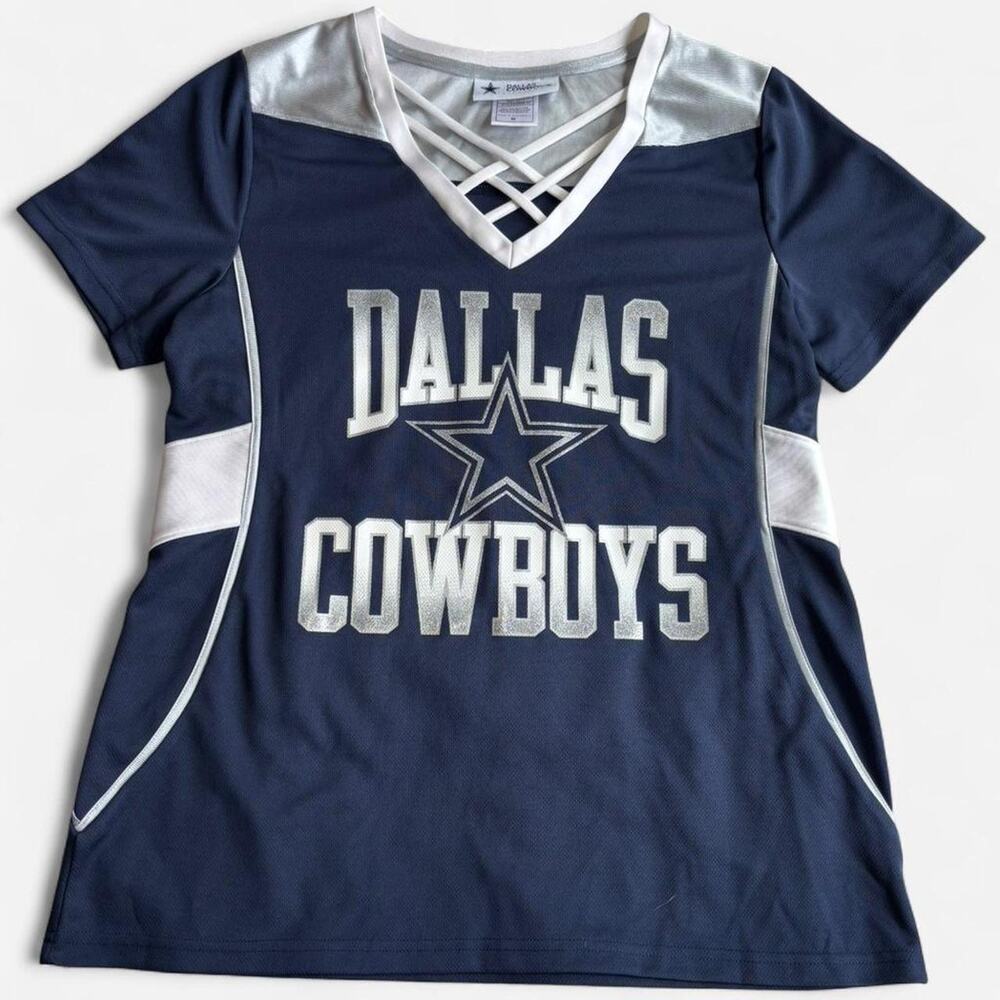 Dallas Cowboys Women M Jersey Polyester Blue White Sporty Logo V-Neck
